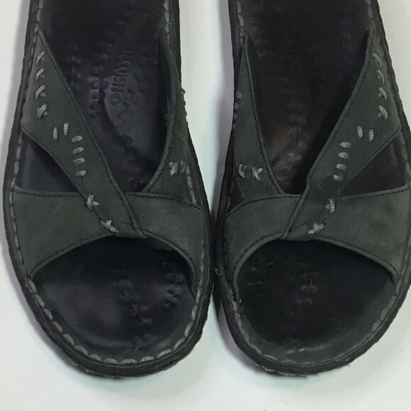 Keen Cush Olive Leather Open Toe Slide Sandal Women's Size 8 Leather Footbed - Picture 6 of 9